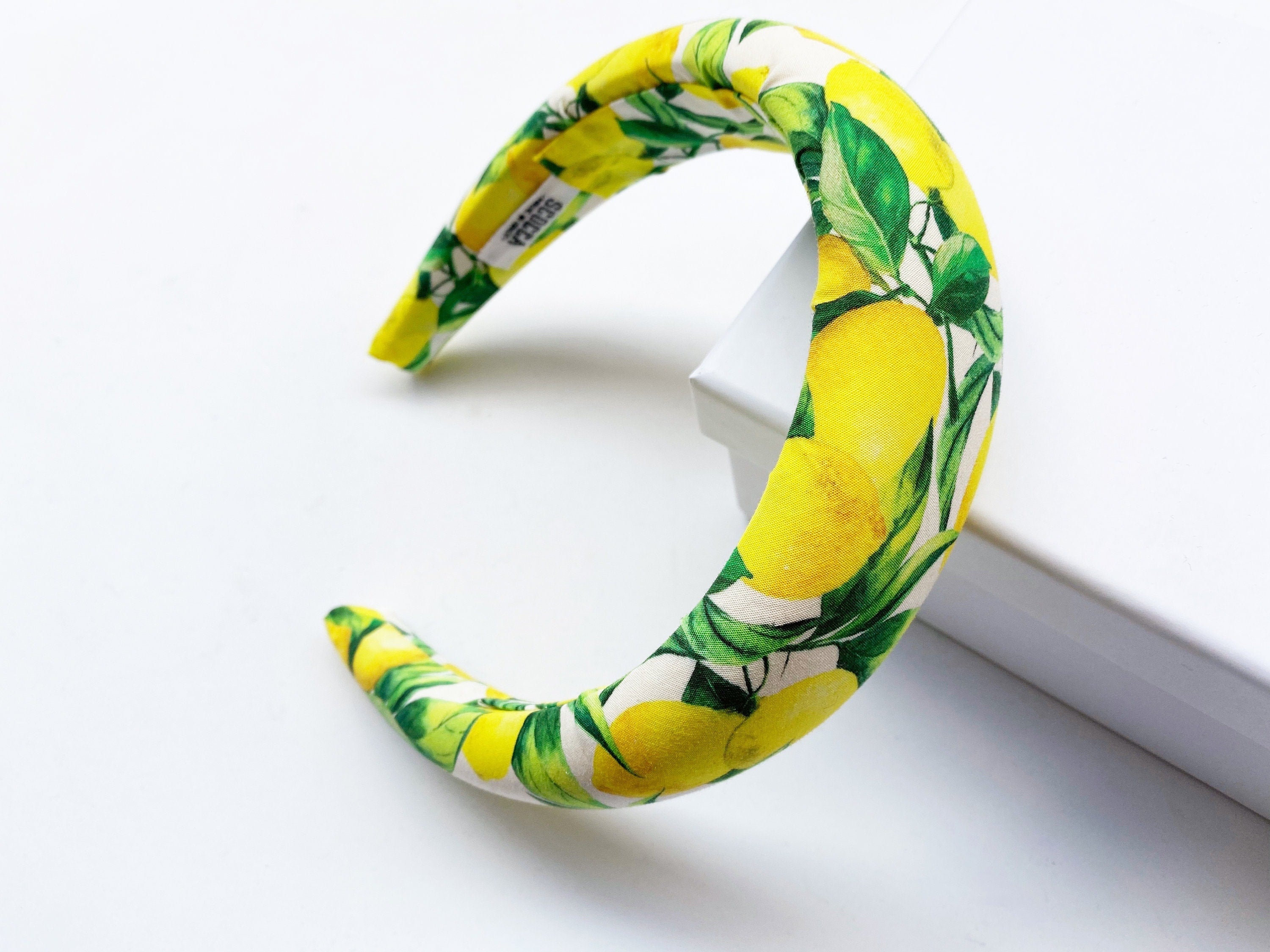 Cerchietto imbottito per donna,tessuto stampa limoni di Sorrento,Cerchietto per capelli modello bombato,tessuto personalizzato,giallo limone
