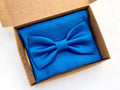 Men's Bow Tie and Pocket Square Set, Blue - Silk Cady