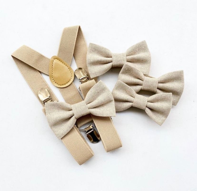 Papillon beige e bretelle beige per bambino,farfallino color beige per bambino,bretelle per paggetto matrimonio,bretelle bimbo per battesimo