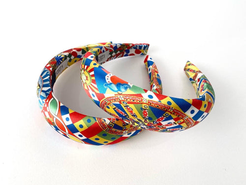 Cerchietto imbottito per donna, Sicily folk. Cerchietto per capelli modello bombato, cerchietto casual idea regalo