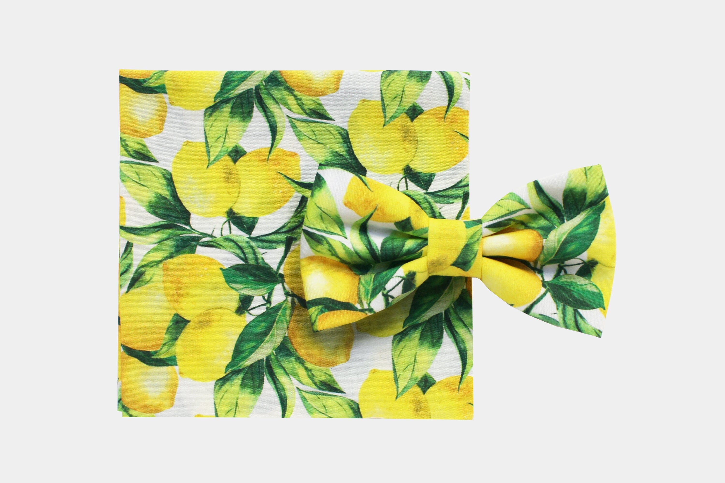 Papillon e fazzoletto con stampa limoni, Papillon e pochette per uomo,matrimonio estate 2025,matrimonio a tema siciliano,matrimonio Sorrento
