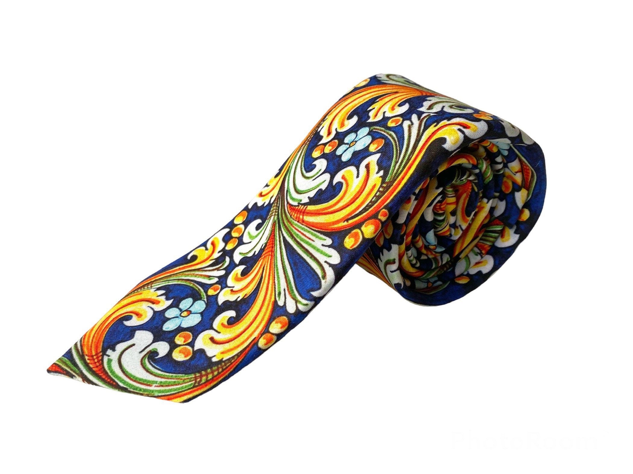 Cravatta floreale blu da uomo, maiolica siciliana, cravatta da sposo per sposo, cravatte uomo, matrimonio siciliano, regalo per lui, sicilia
