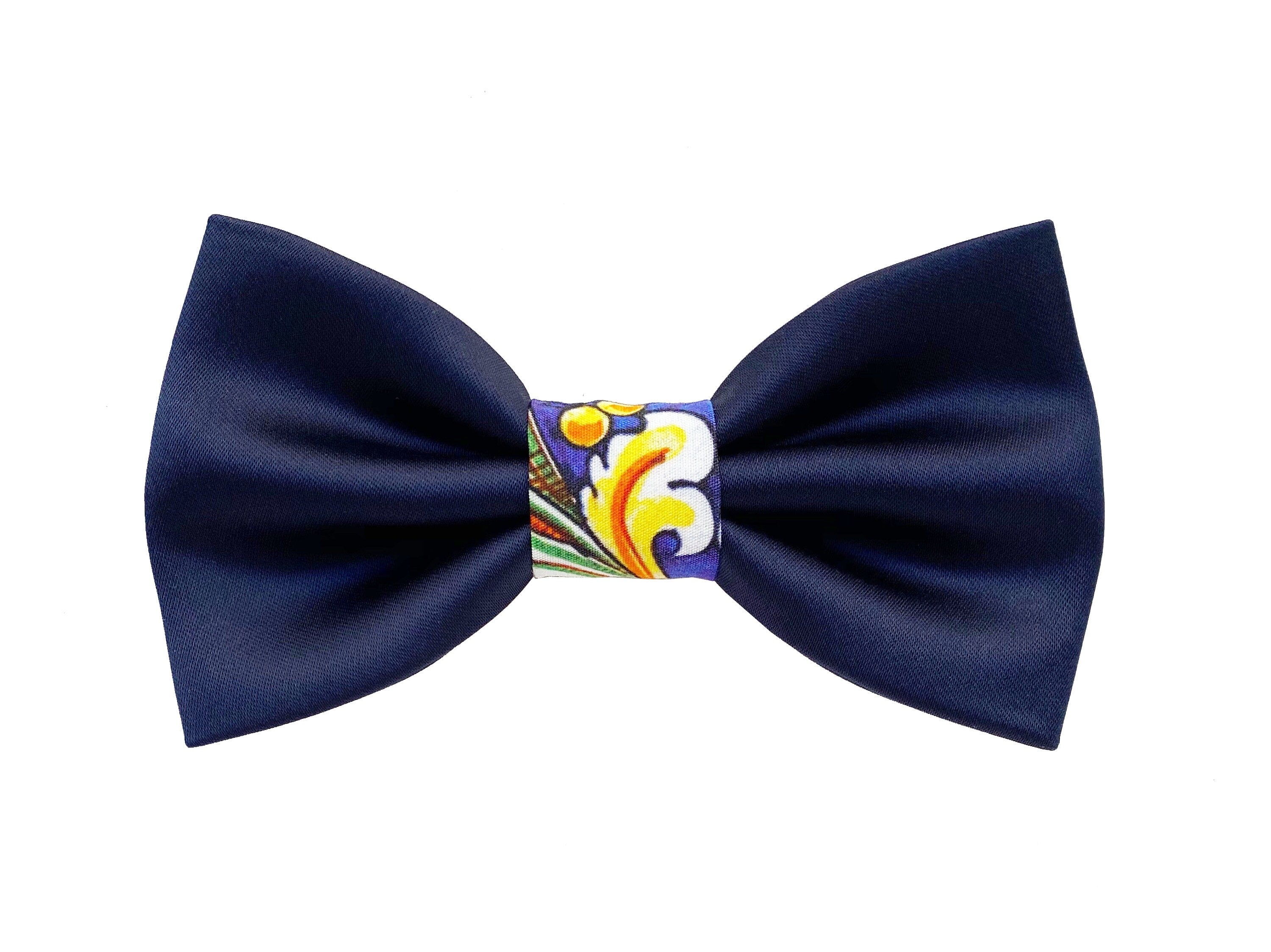 Papillon blu notte e maiolica Caltagirone,per uomo elegante,cerimonia uomo,sposo,regalo testimoni di nozze,tema sicilia,maiolica siciliana