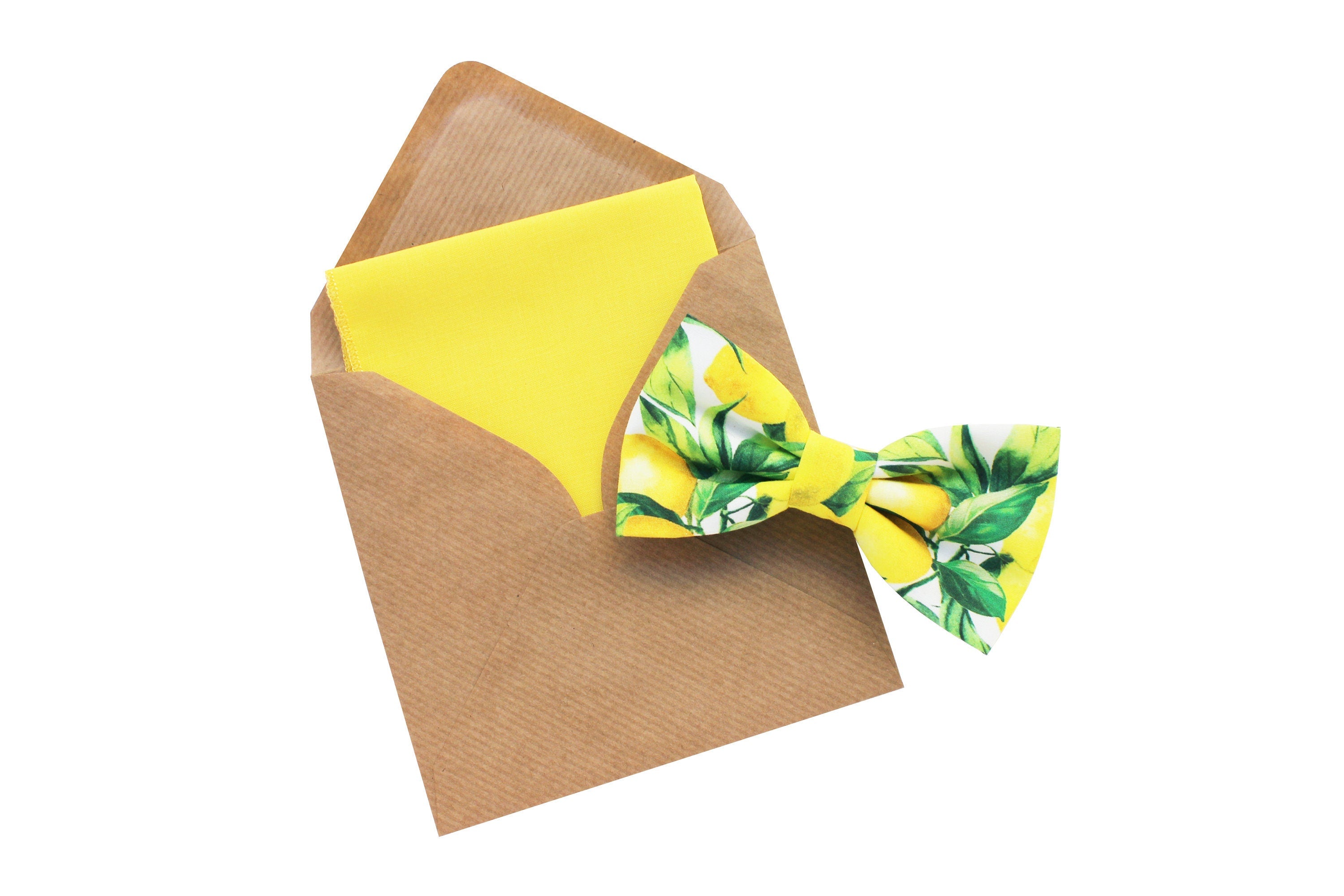 Papillon e fazzoletto giallo limone e fantasia con limoni,Papillon e pochette per uomo,matrimonio estate 2025,matrimonio a tema siciliano