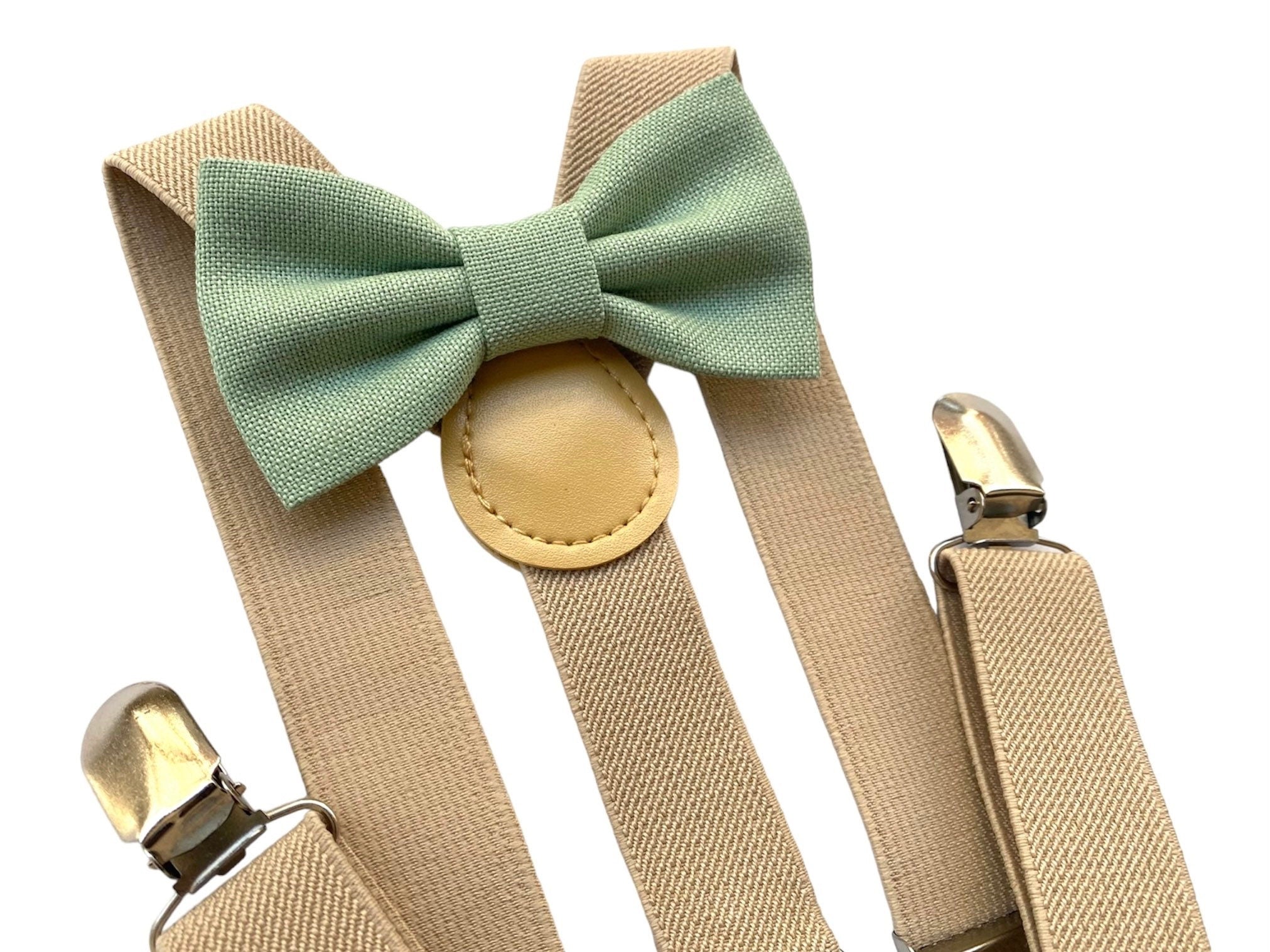 Papillon verde salvia e bretelle beige per bambino,farfallino verde per bambino,bretelle per paggetto matrimonio,bretelle bimbo,battesimo