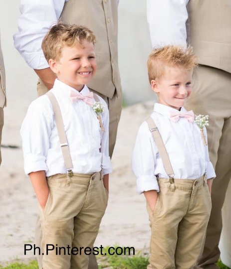 Papillon e bretelle per bambino,farfallino rosa quarzo per bambino ceriminia,bretelle beige per paggetto matrimonio,bretelle per battesimo