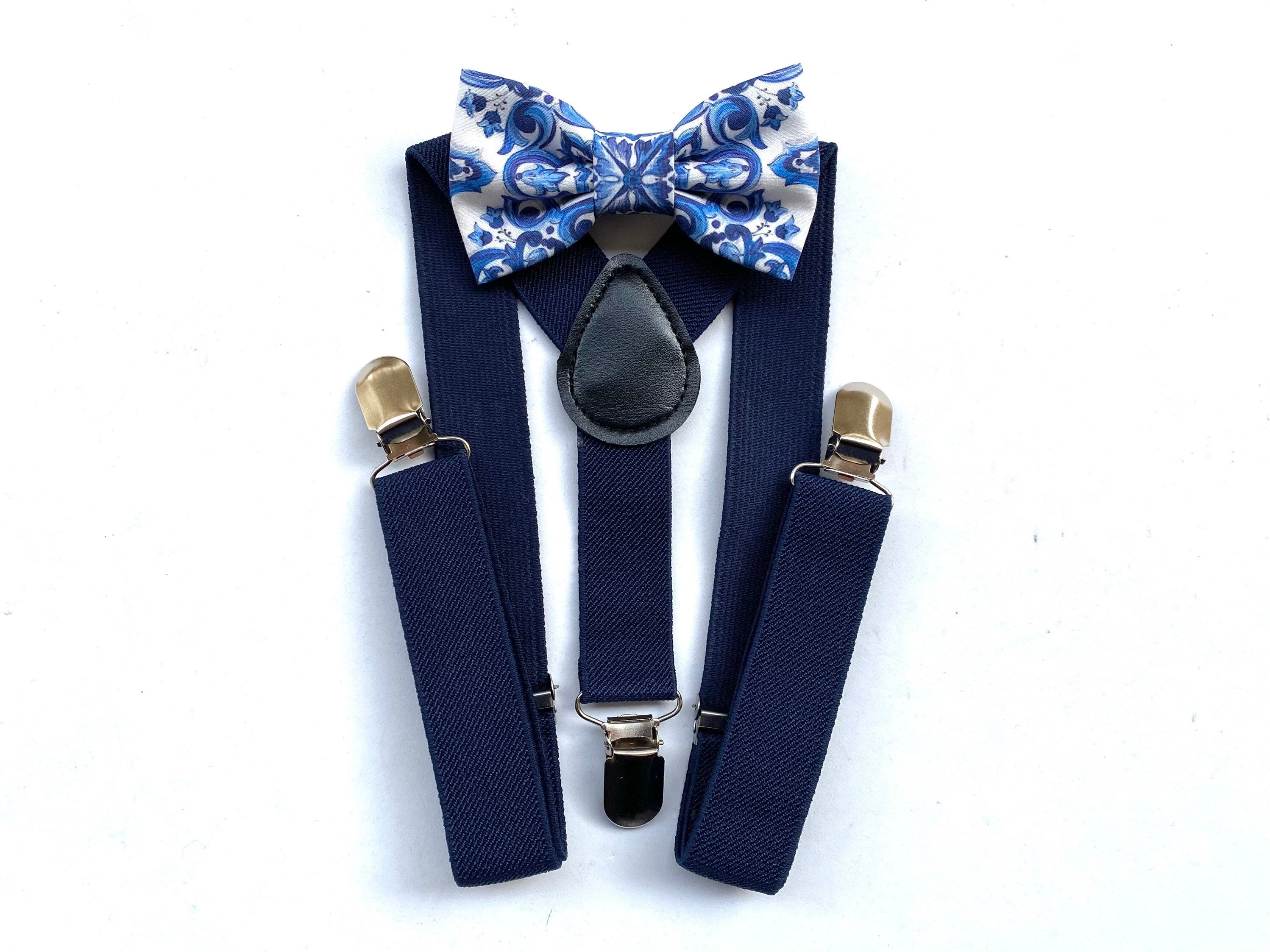 Papillon maiolica blu e bretelle blu per bambino,farfallino bimbo cerimonia,bretelle blu per paggetto matrimonio,bretelle bimbo,battesimo