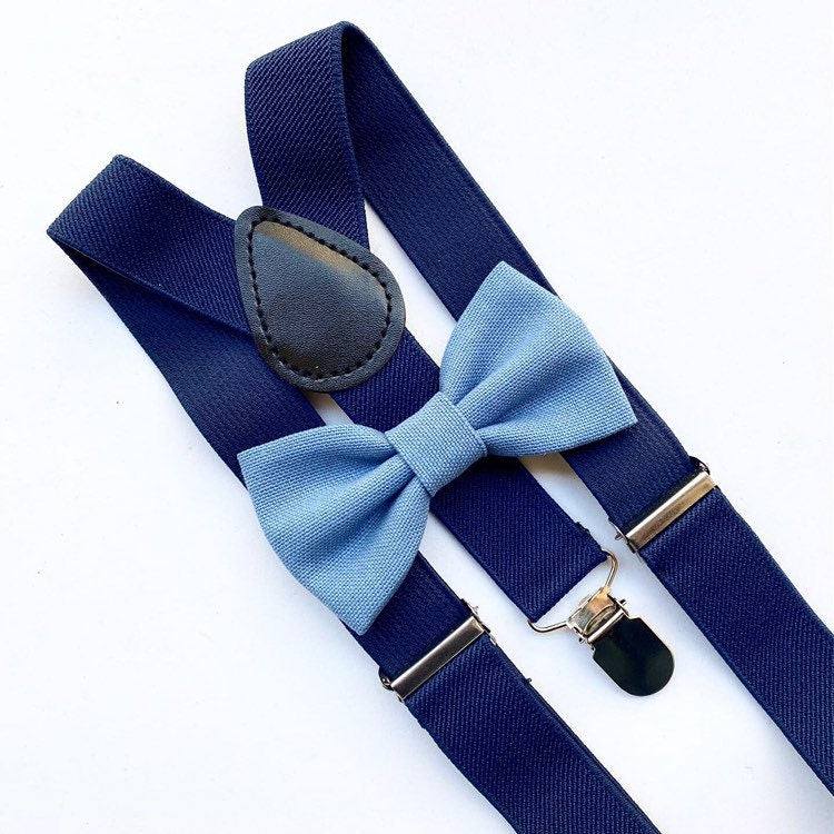 Papillon e bretelle blu per bambino,farfallino celeste per bambino cerimonia,bretelle blu per paggetto matrimonio,bretelle bimbo,battesimo