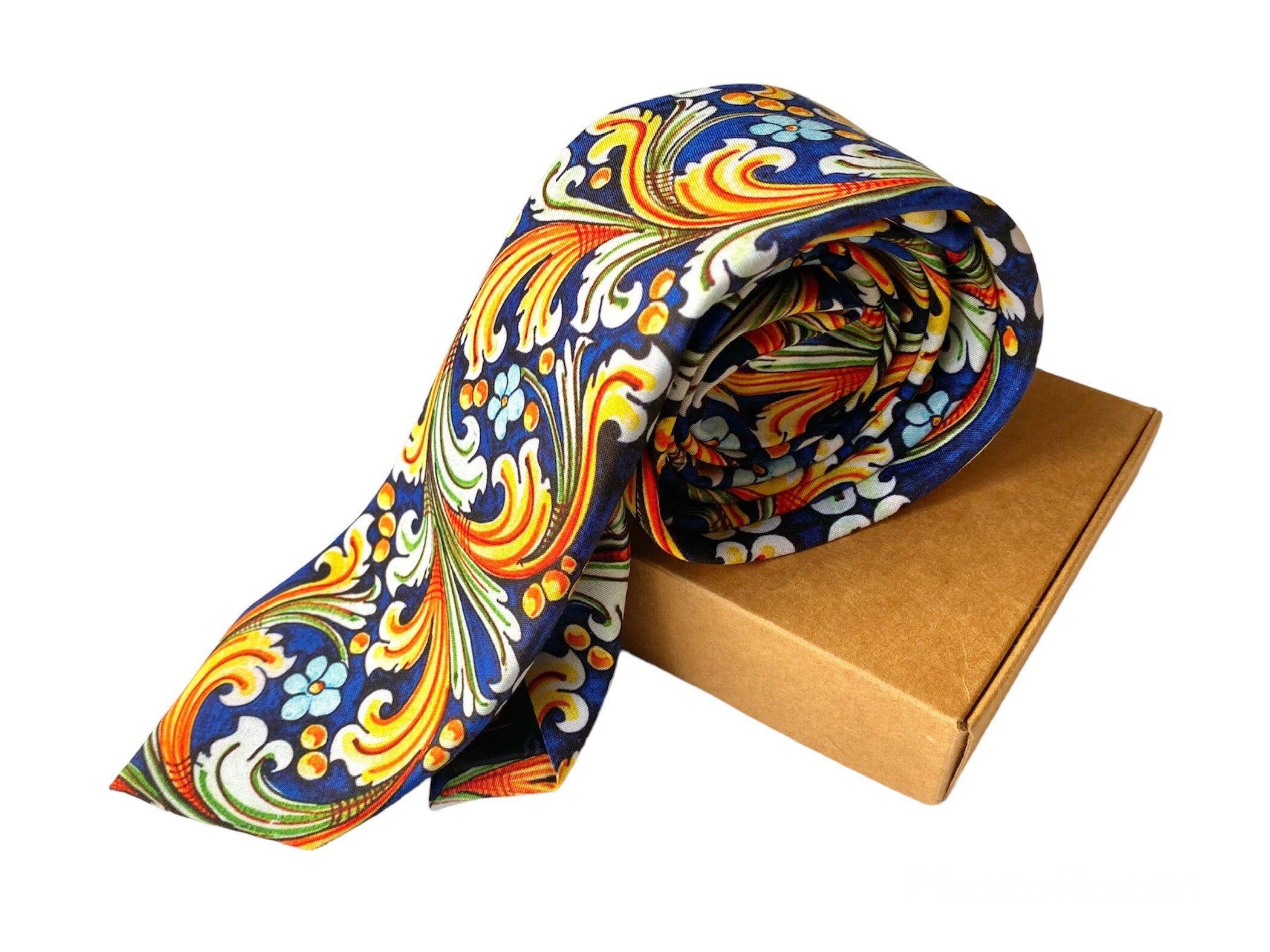 Cravatta floreale blu da uomo, maiolica siciliana, cravatta da sposo per sposo, cravatte uomo, matrimonio siciliano, regalo per lui, sicilia