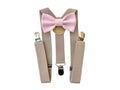 Nœud papillon et bretelles pour enfants, nœud papillon en quartz rose pour enfants lors de cérémonies, bretelles beiges pour garçons d'honneur de mariage, bretelles pour baptêmes