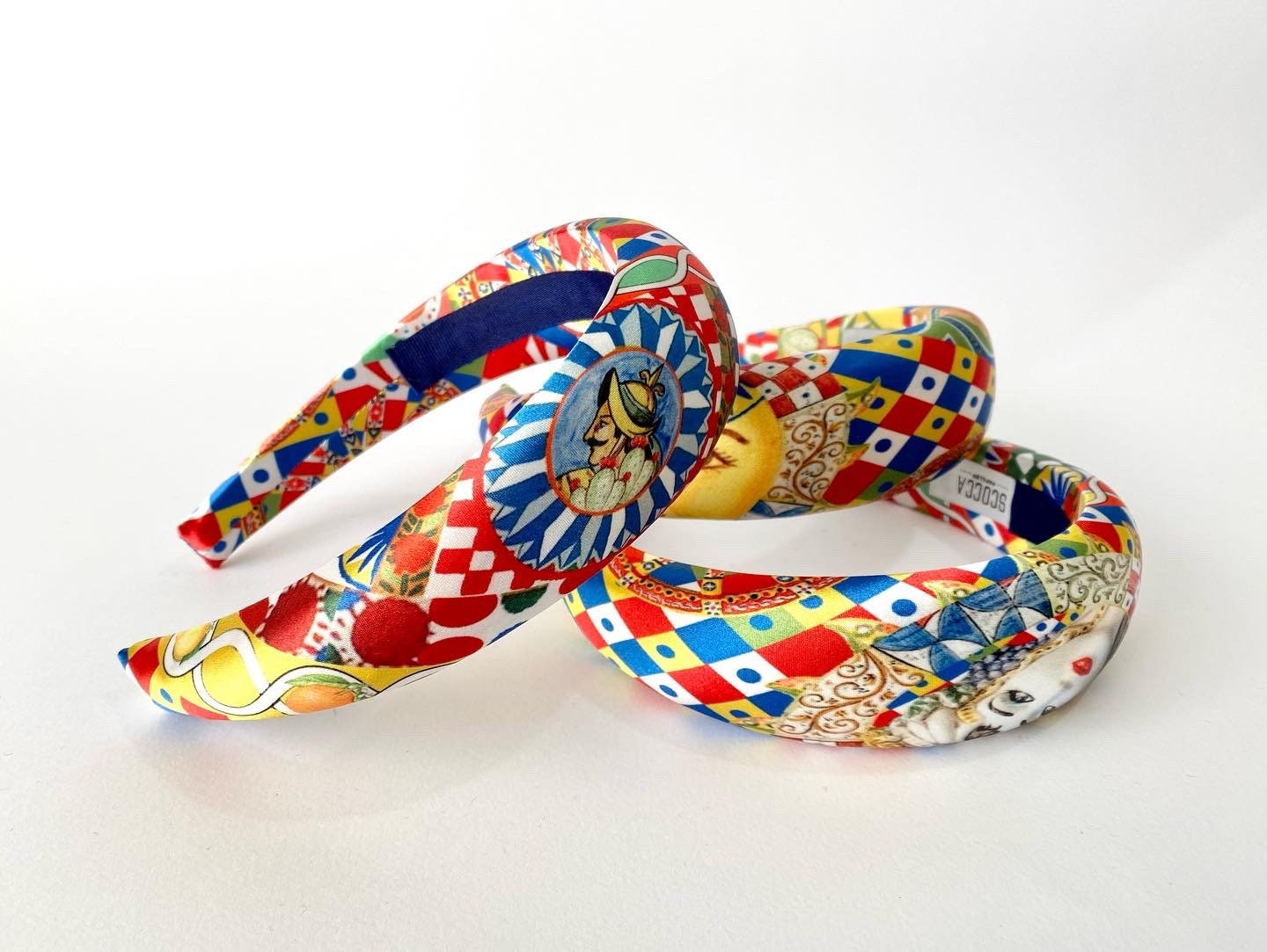 Cerchietto imbottito per donna, Sicily folk. Cerchietto per capelli modello bombato, cerchietto casual idea regalo