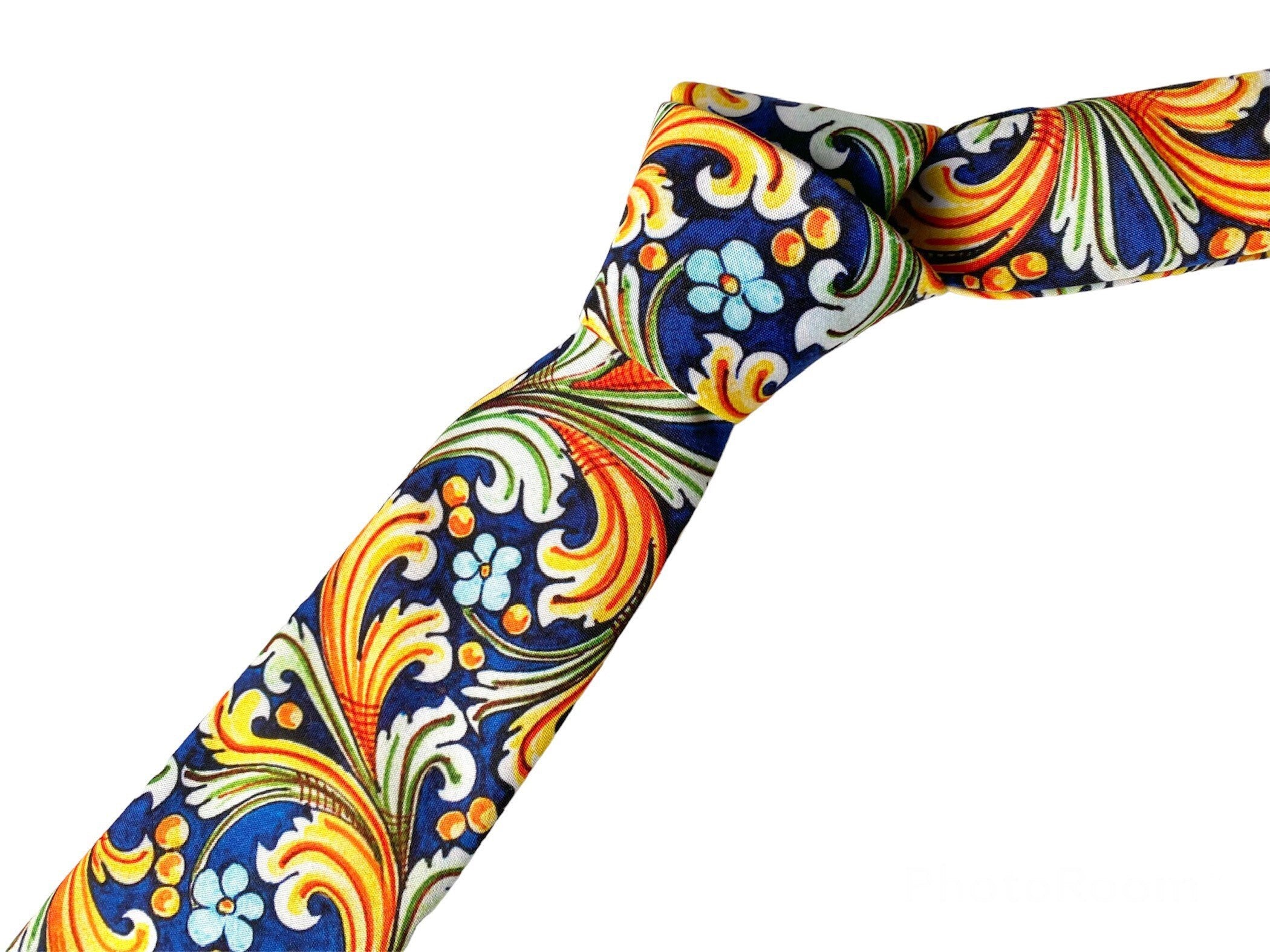Cravatta floreale blu da uomo, maiolica siciliana, cravatta da sposo per sposo, cravatte uomo, matrimonio siciliano, regalo per lui, sicilia