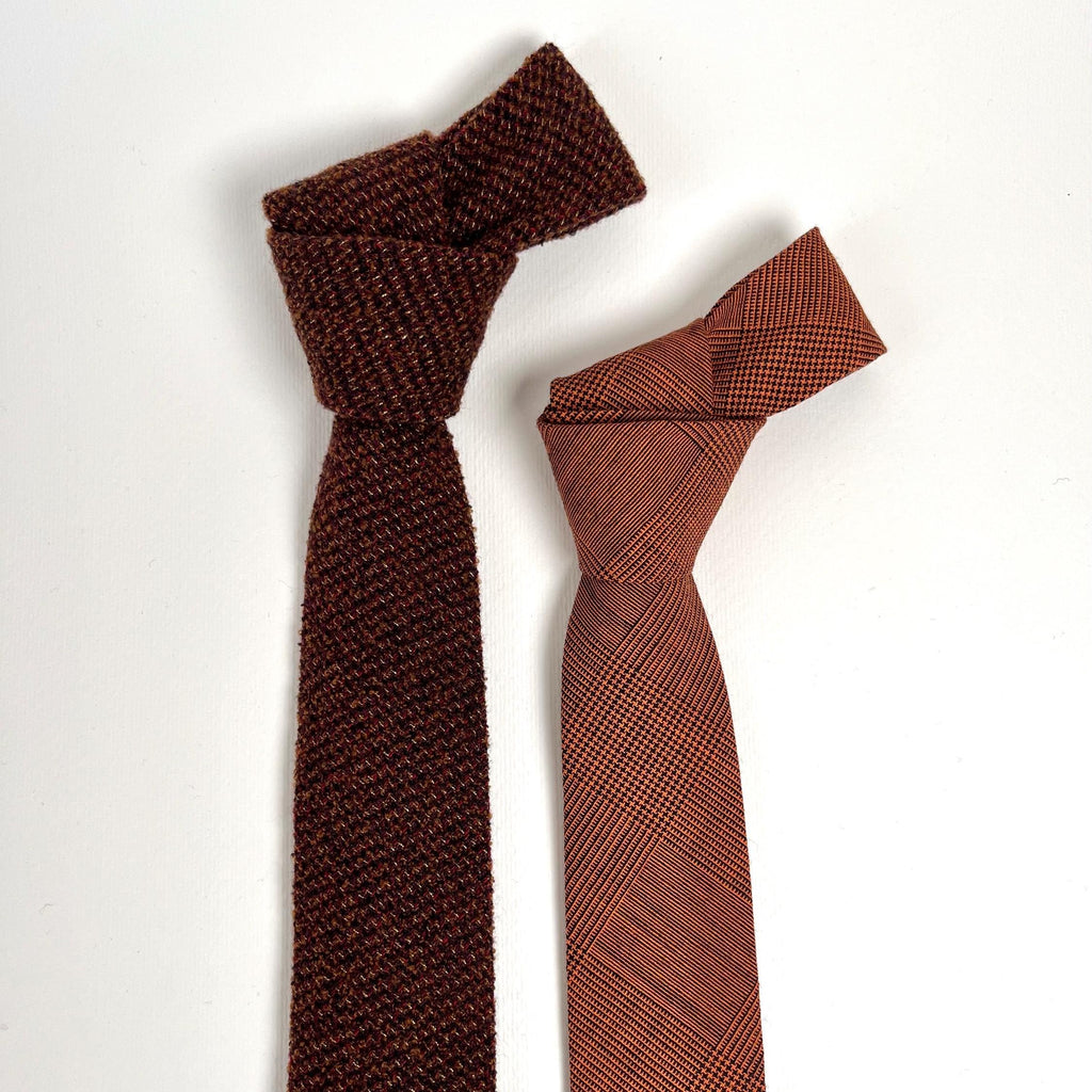Cravatta per uomo, in lana marrone bruciato e ruggine principe di Galles, cravatta invernale, cravatte uomo,idea regalo per uomo, sartoriale