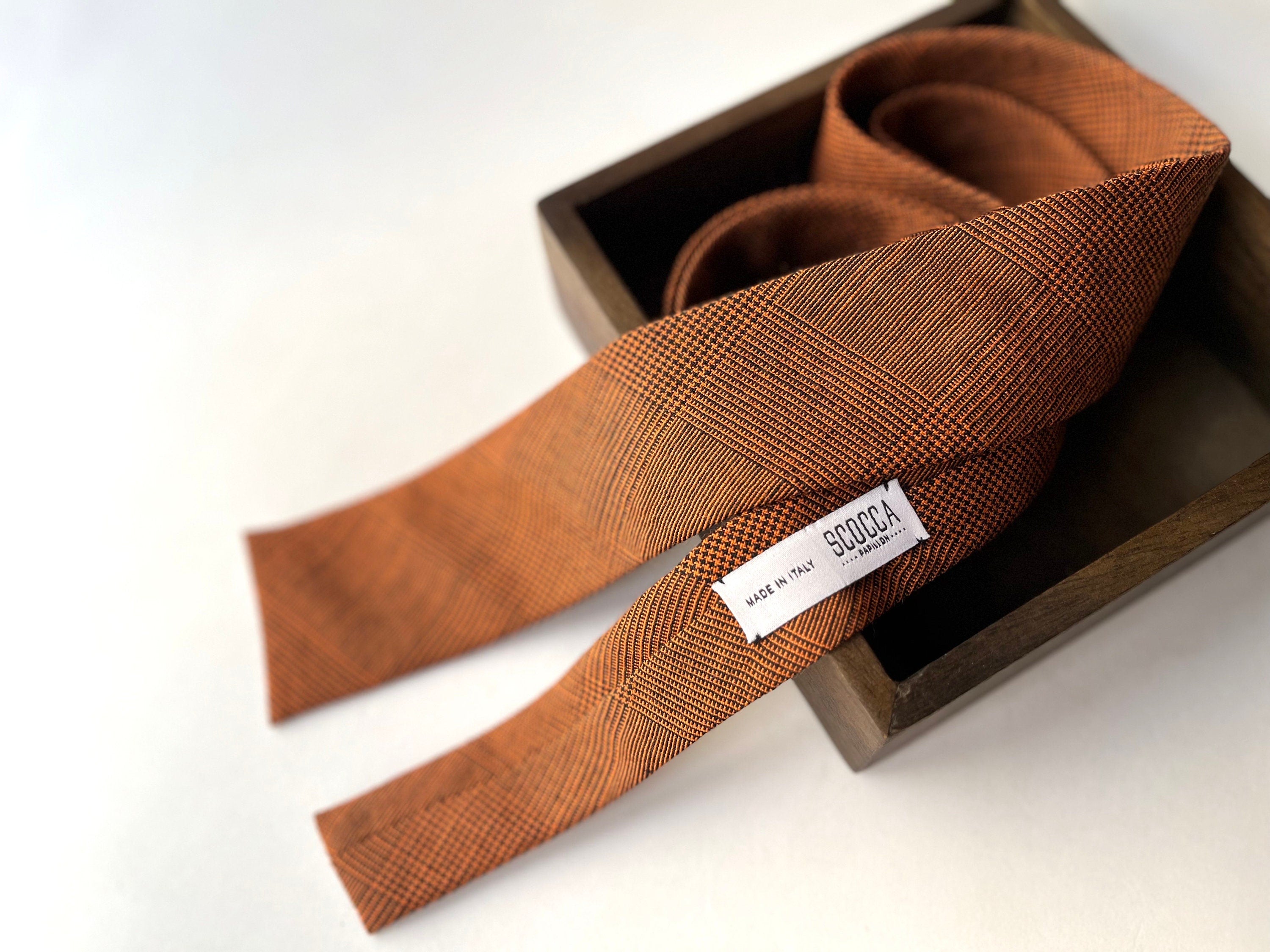 Cravatta per uomo, in lana marrone bruciato e ruggine principe di Galles, cravatta invernale, cravatte uomo,idea regalo per uomo, sartoriale