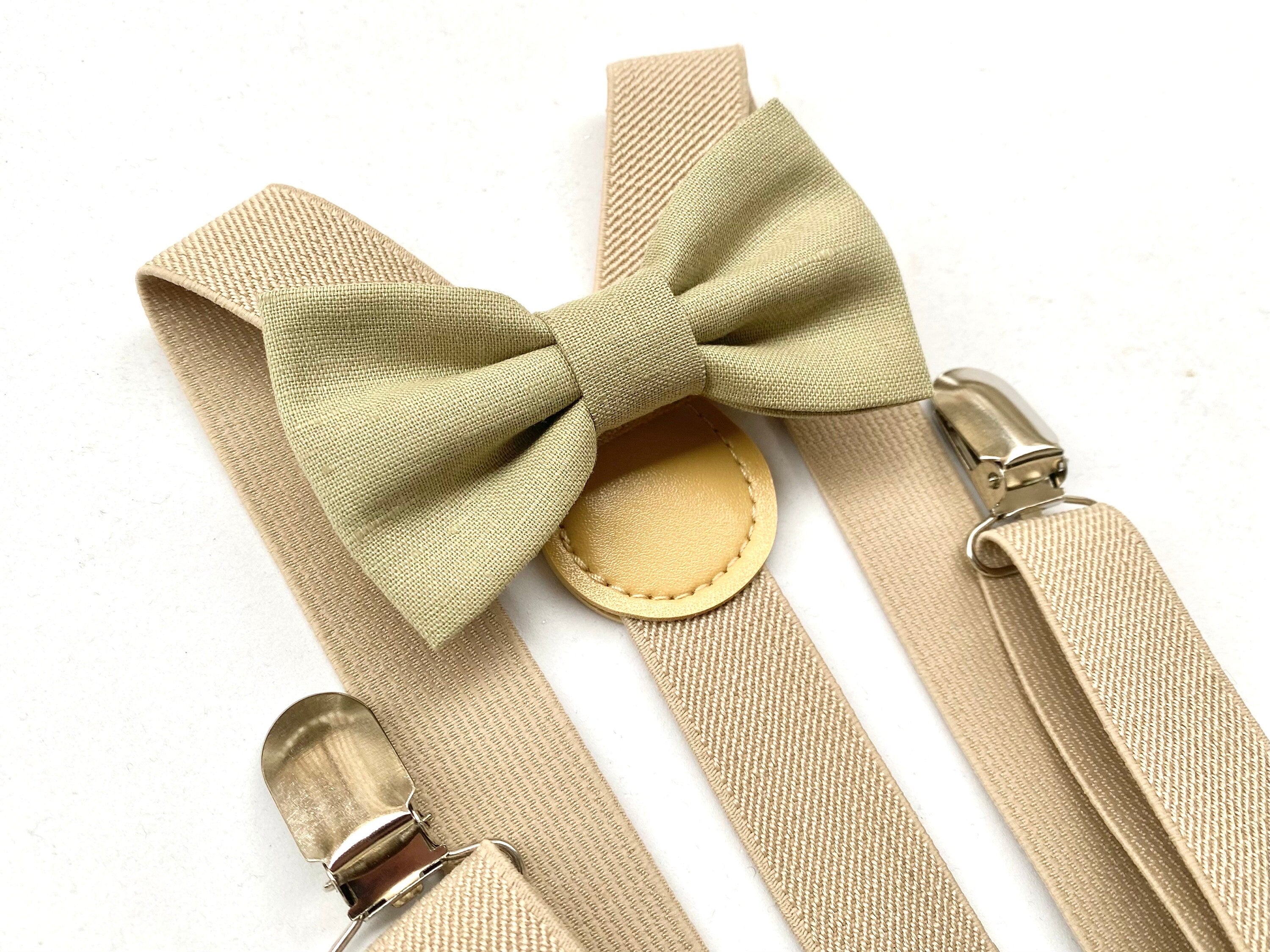 Papillon verde oliva e bretelle beige per bambino,farfallino verde per bambino,bretelle per paggetto matrimonio,bretelle bimbo,battesimo