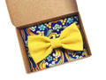 Nœud papillon jaune curcuma et pochette en imprimé majolique pour homme, nœud papillon et pochette assortis pour le marié, accessoires cadeaux pour hommes de style sicilien