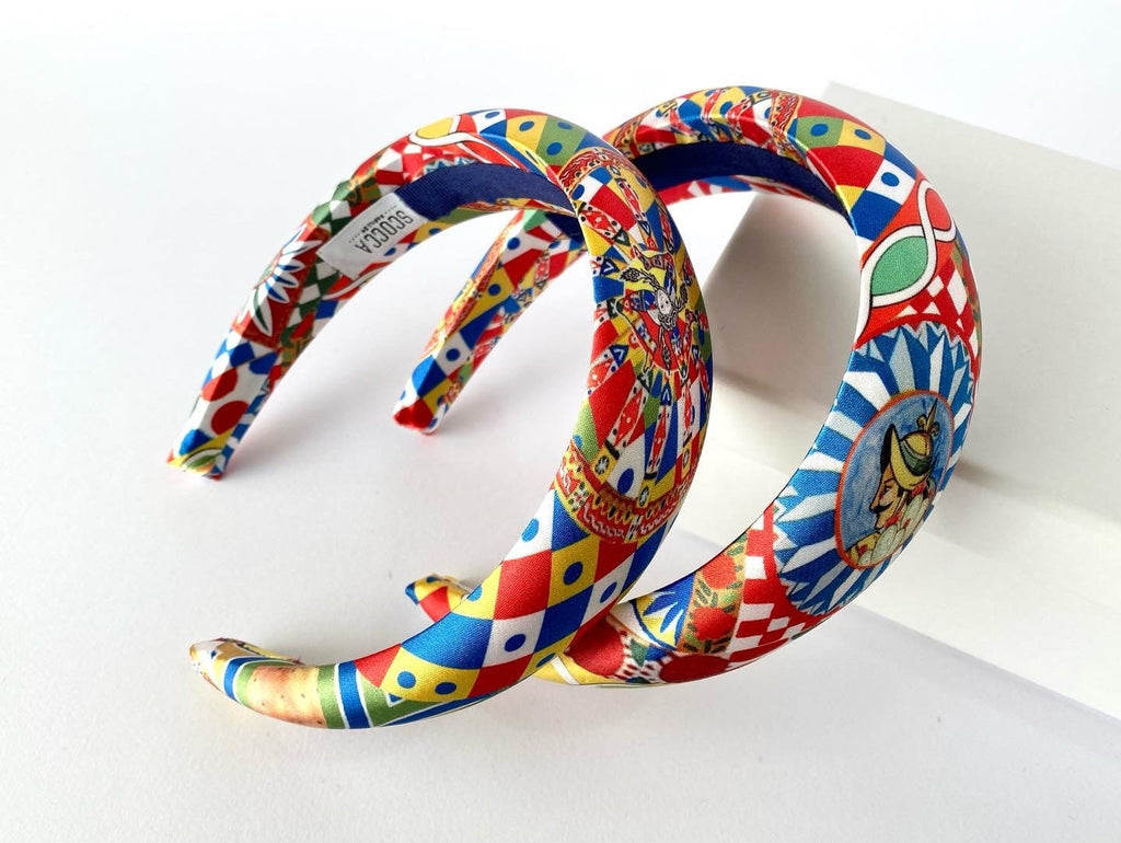 Cerchietto imbottito per donna, Sicily folk. Cerchietto per capelli modello bombato, cerchietto casual idea regalo