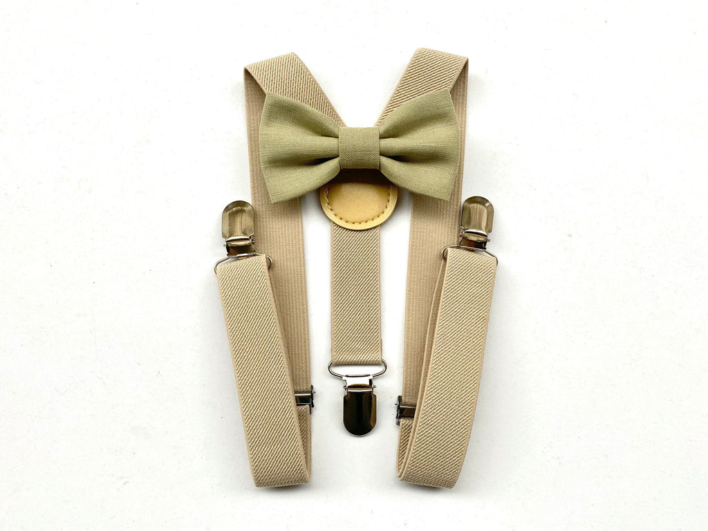 Papillon verde oliva e bretelle beige per bambino,farfallino verde per bambino,bretelle per paggetto matrimonio,bretelle bimbo,battesimo