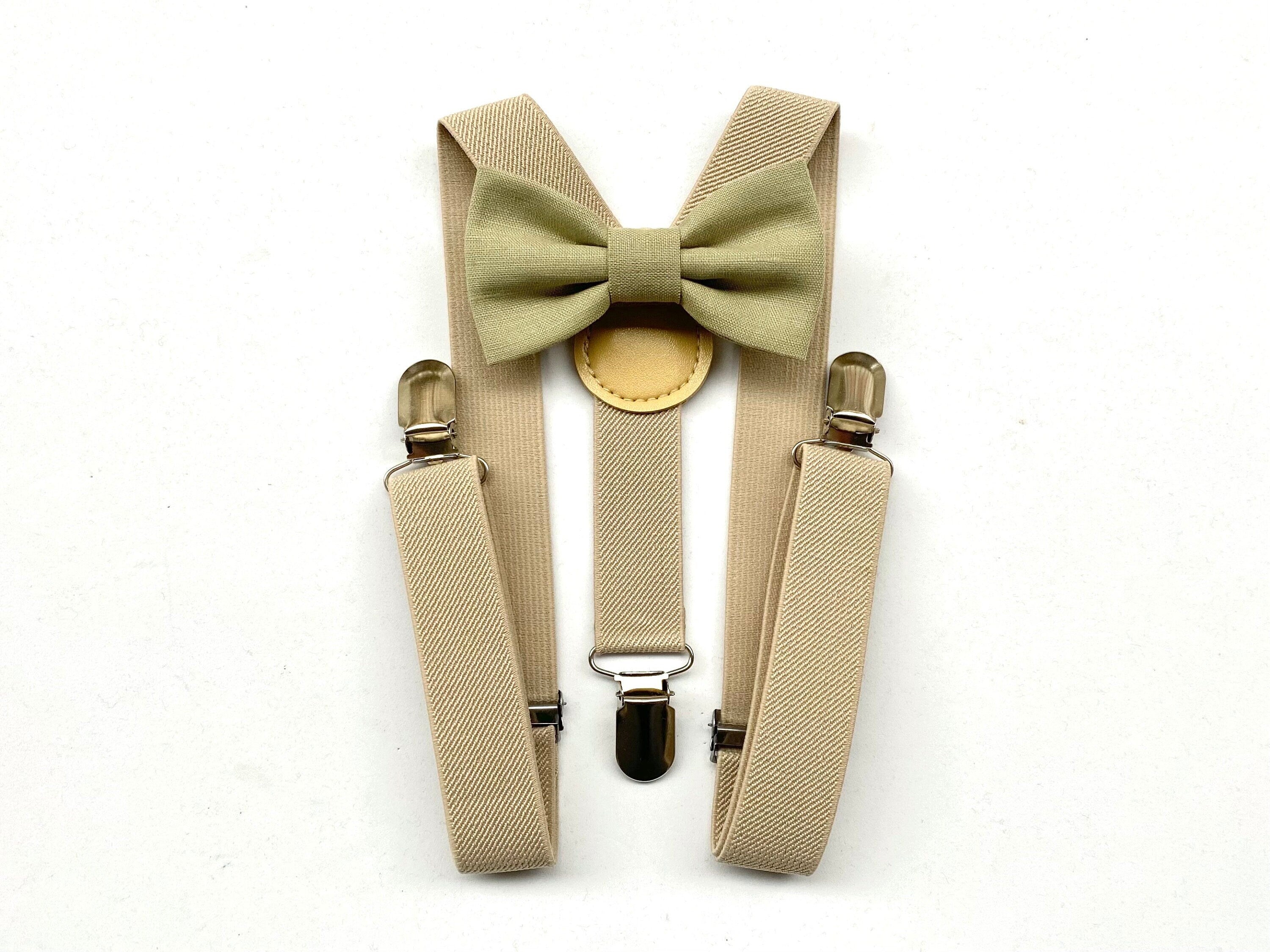 Papillon verde oliva e bretelle beige per bambino,farfallino verde per bambino,bretelle per paggetto matrimonio,bretelle bimbo,battesimo