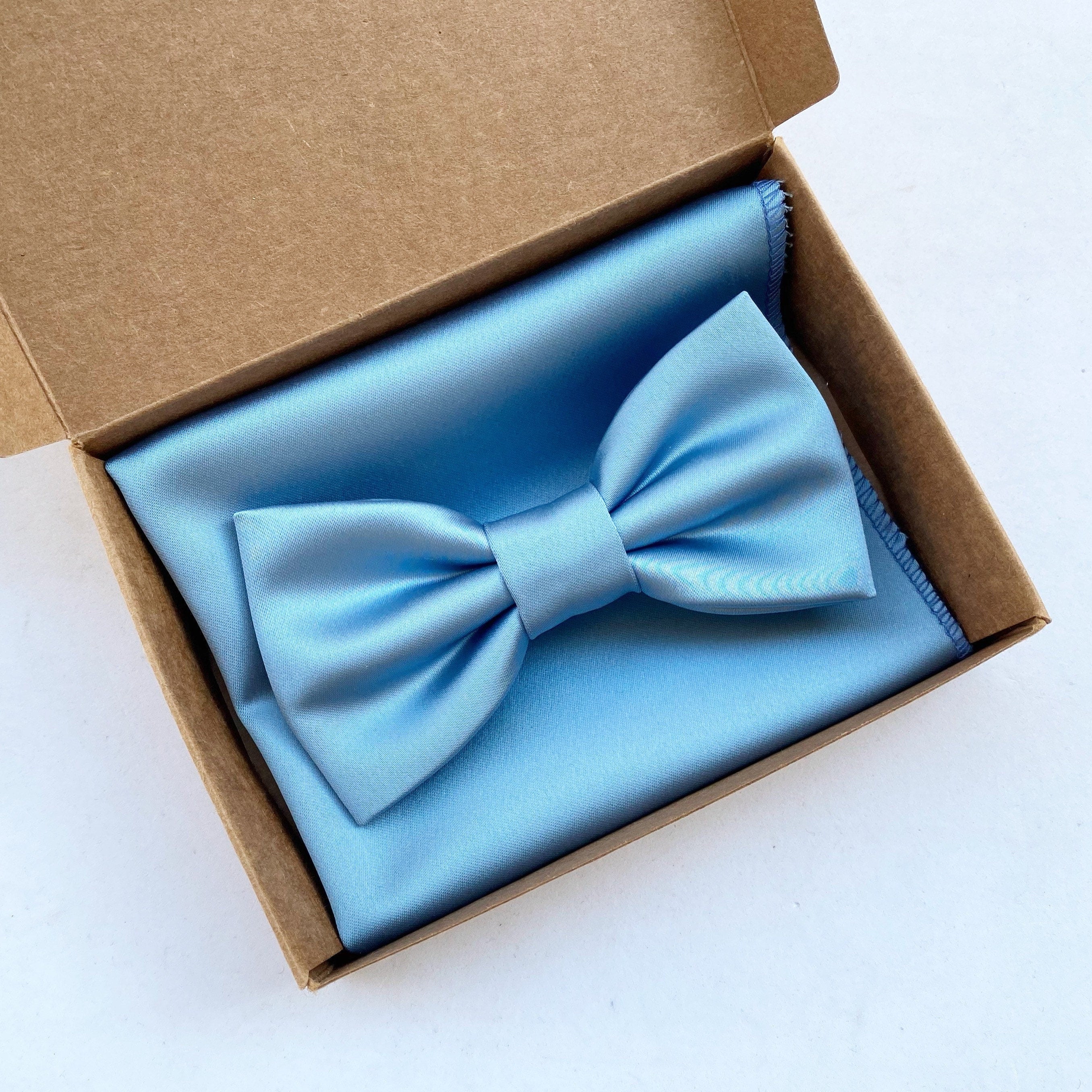 Papillon e pochette azzurro polvere, uomo elegante, cerimonia sposo, regalo per lui, papillon carta da zucchero, testimone di nozze 2024