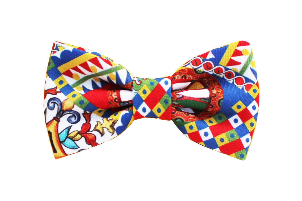 Papillon in stile siciliano,pattern Sicilian folk,carretto siciliano,matrimonio stile siciliano,idea regalo uomo accessori Sicilia sposi